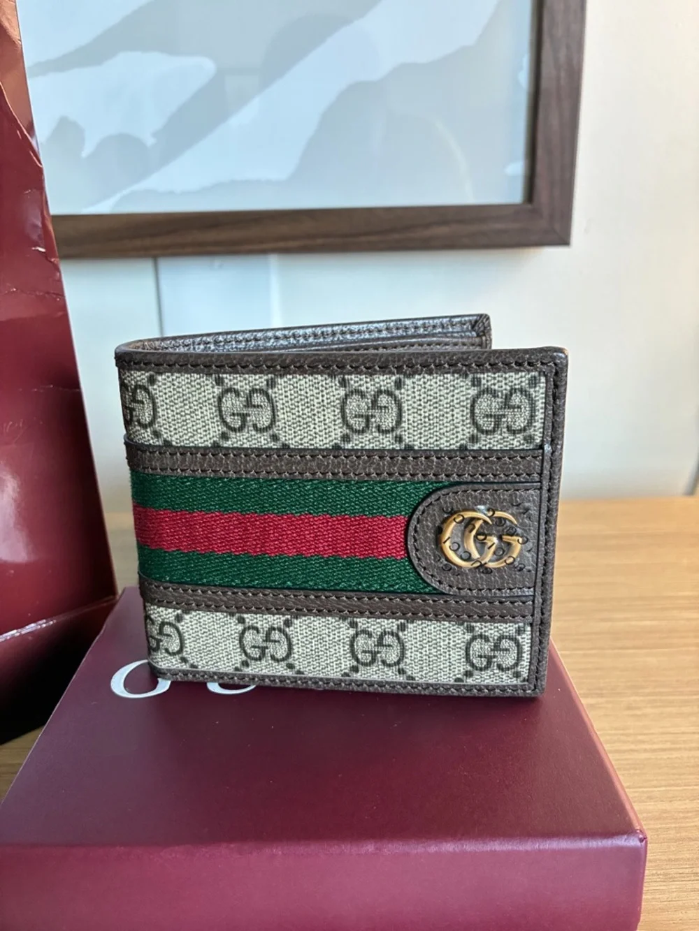 Gucci Ophidia bi-fold GG wallet with red and green stripe